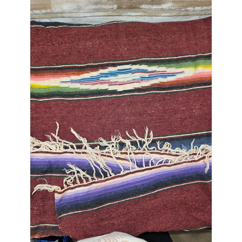 Mexican Serape Blanket Wool Multicolor Stripe Woven Throw 56x88 Southwestern - Picture 4 of 9